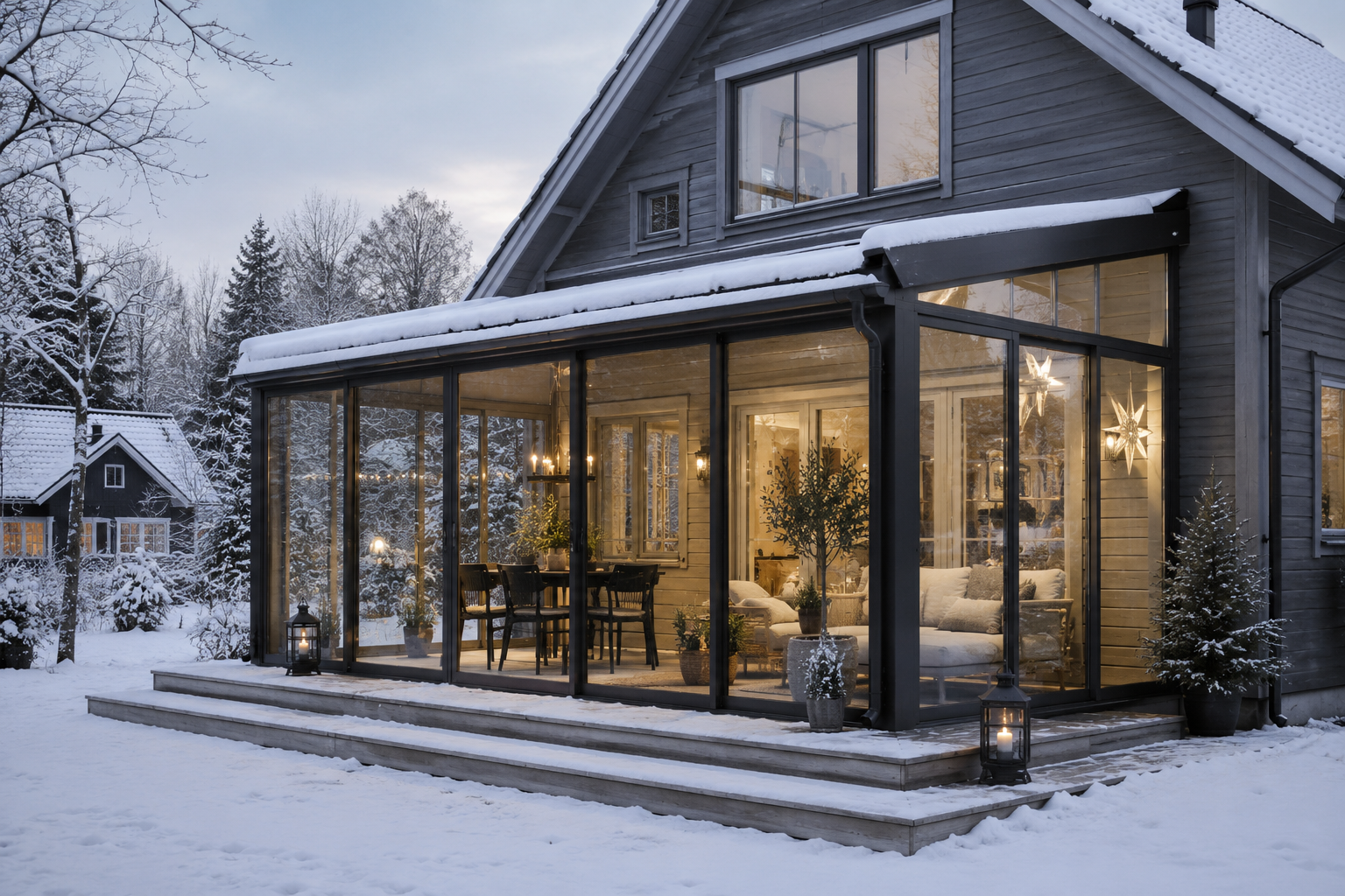 Vinterbonat uterum på modern villa
